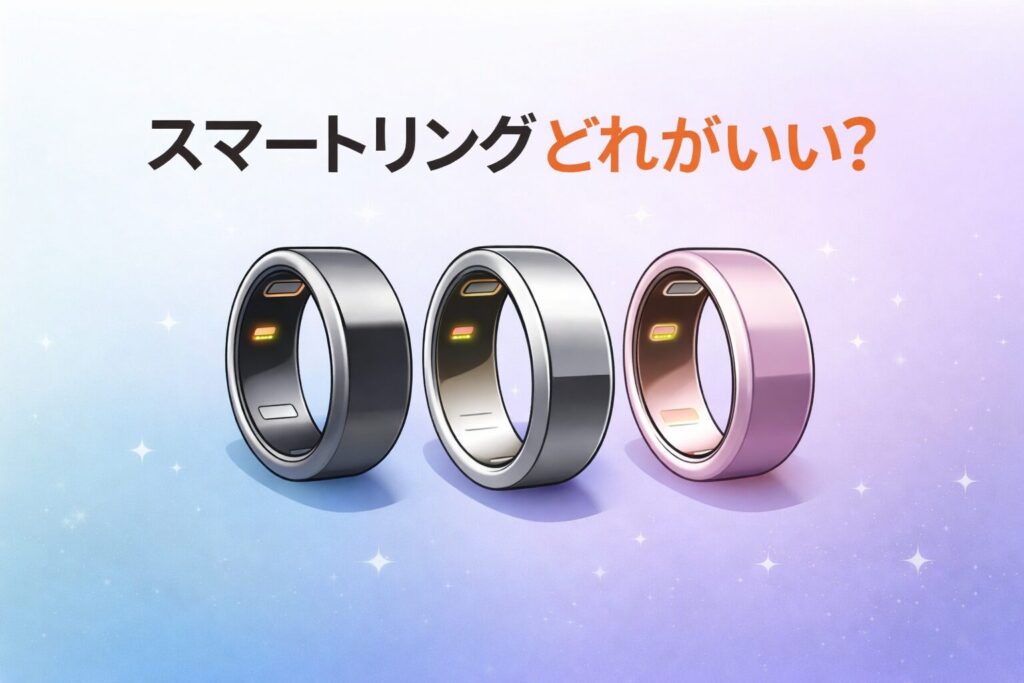 RingConnスマートリングのレビュー記事用アイキャッチ画像。黒いスマートリングと製品名が描かれている。