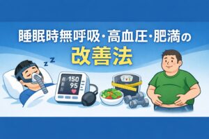 無呼吸・高血圧・肥満が重なると何が起きるのか。降圧薬を服用しながら取り組む減塩・体重管理・睡眠改善の具体策を解説します。