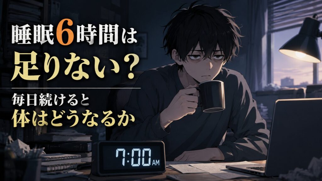 睡眠6時間は足りないと感じている男性のイラスト