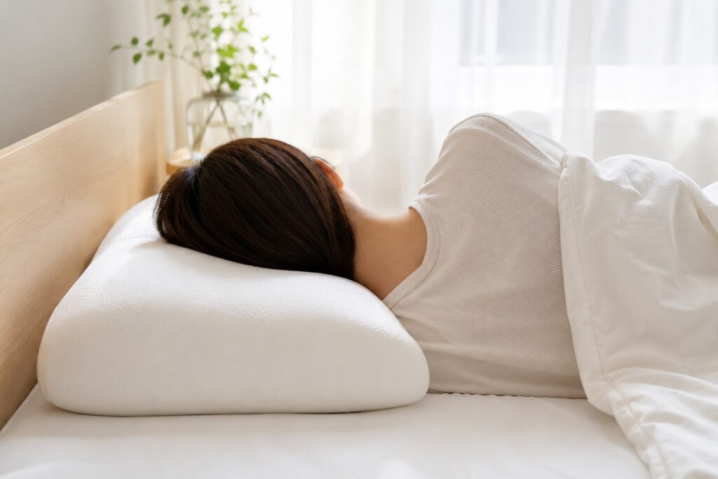 自分に合ったオーダーメイド枕を使って快眠する女性のイメージ